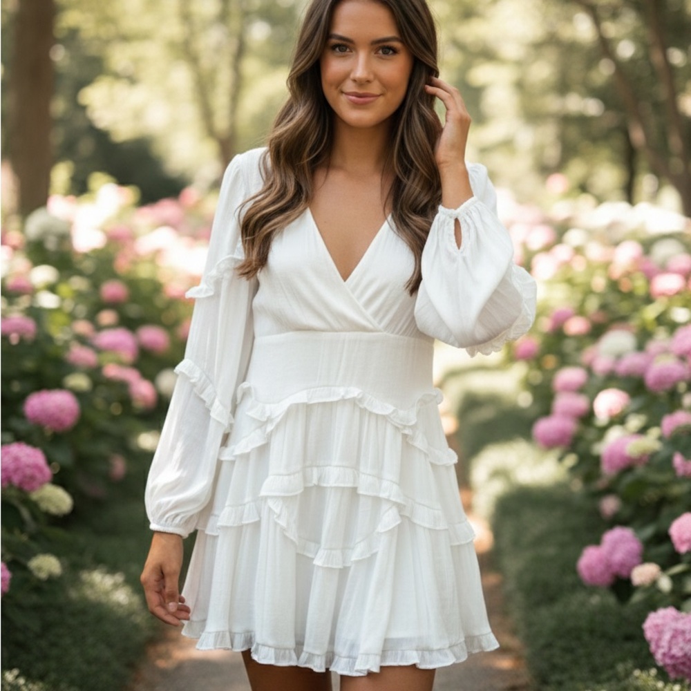 David's Bridal White Long Sleeve Dress